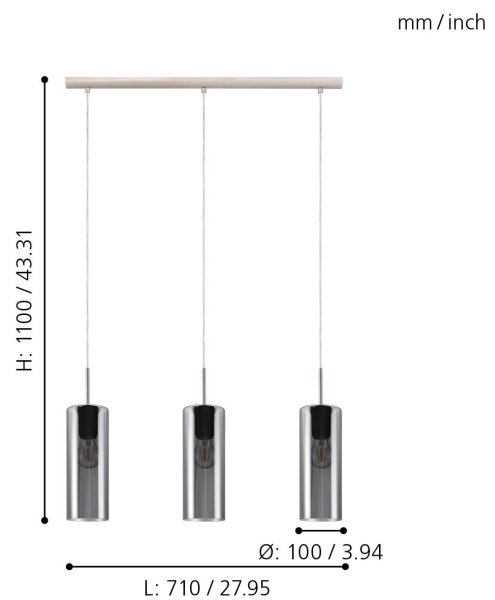 Eglo 98695 - Lampadario a sospensione con filo SELVINO 3xE27/15W/230V