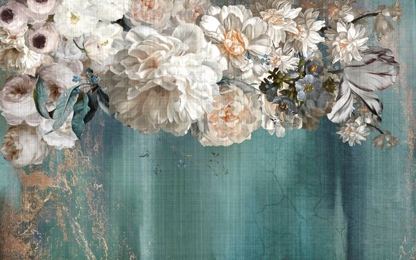 Carta da parati Grande lussureggiante bouquet di fiori con texture grunge, Carta da parati Floreale, u95430 : Uwalls.it