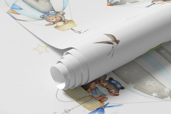 Carta da parati Animali con paracadute e palloncini, Carta da parati per Bambini, u95349 : Uwalls.it