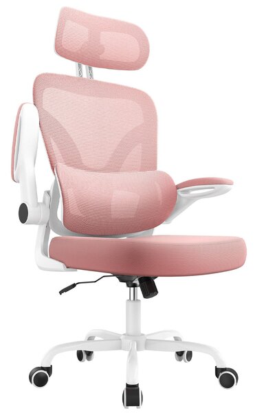 Sedia da ufficio ergonomica con poggiatesta e braccioli regolabili, rivestimento in rete traspirante, supporto lombare e per la schiena, e funzione basculante