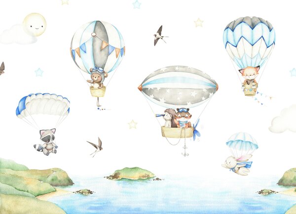 Carta da parati Animali con paracadute e palloncini, Carta da parati per Bambini, u95349 : Uwalls.it