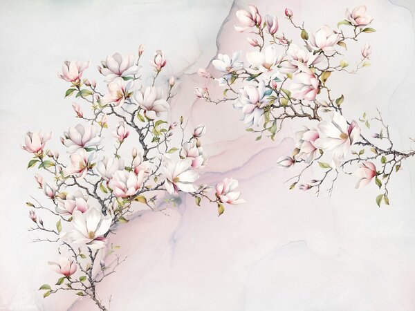 Carta da parati Alberi di magnolia in fiore su uno sfondo di marmo, Carta da parati Floreale, u96114 : Uwalls.it