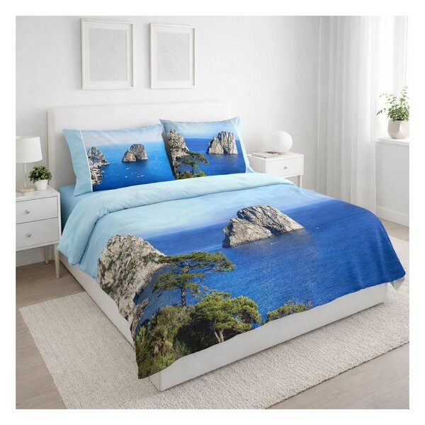 Completo Lenzuola Copriletto Matrimoniale Botticelli Home in Stampa Digitale 4D Capri