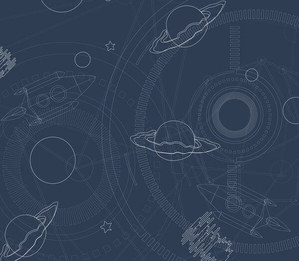 Carta da parati Illustrazione dello spazio, pianeti, astronave, Carta da parati Spazio, u95918 : Uwalls.it