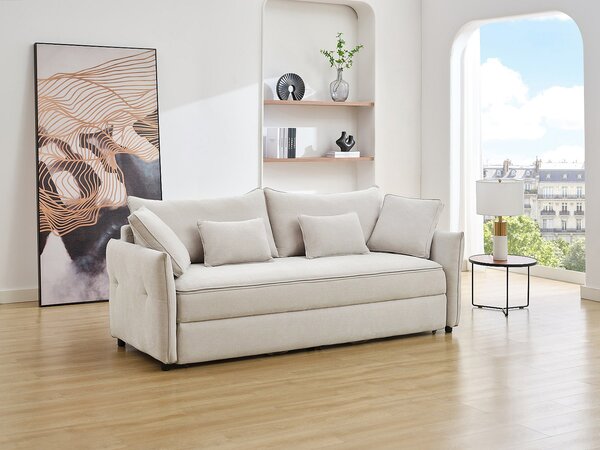 Divano letto 3 posti con seduta memory foam in Tessuto Beige - SITALA