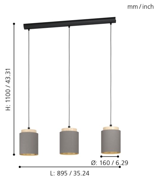 Eglo 99446 - Lampadario a sospensione con filo ALBARIZA 3xE27/40W/230V