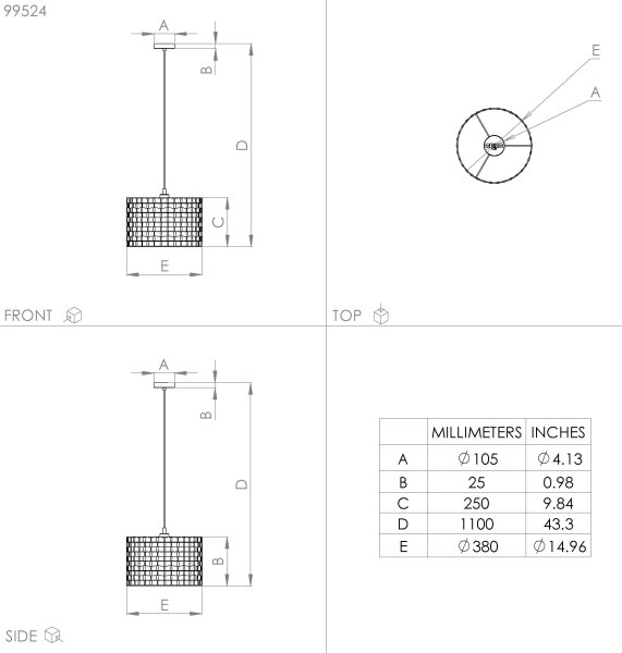 Eglo 99524 - Lampadario a sospensione con filo MARASALES 1xE27/40W/230V diametro 38 cm
