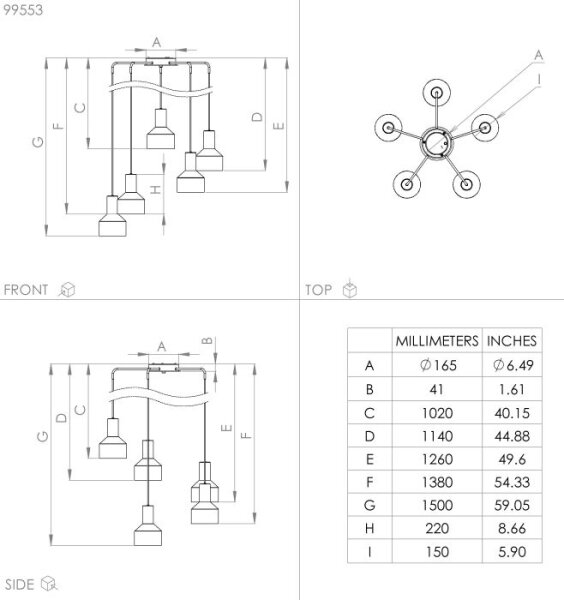 Eglo 99553 - Lampadario su corda CASIBARE 5xE27/40W/230V