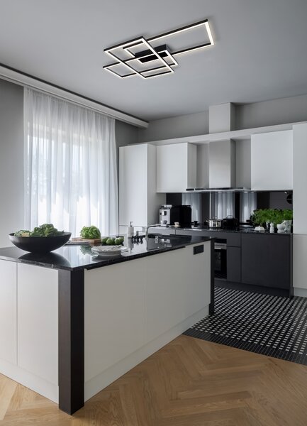 Lampada a Soffitto Moderna Line Metallo Nero Acrilico 3 Luci Led 80W