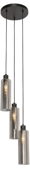 Lampada a sospensione moderna nera con vetro fumé 3 luci - Stavelot