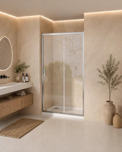 Nicchia doccia 140 cm Nuvola Slim scorrevole 6 mm trasparente cromo H 190