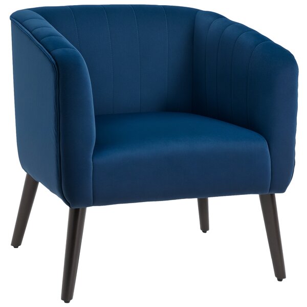 HOMCOM Poltroncina Moderna Sedia Imbottita Stile Nordico, Rivestimento in Velluto e Gambe in Legno, Blu, 71x65x76cm|Aosom