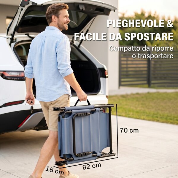 Outsunny Lettino da Giardino Pieghevole con Tettuccio e Schienale Reclinabile su 4 Livelli, Lettino Prendisole con Cuscino, Grigio | Aosom Italy