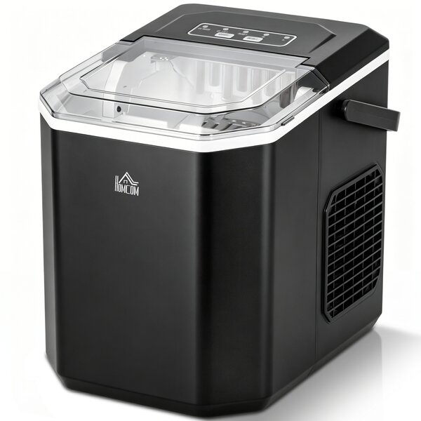 HOMCOM Macchina del Ghiaccio Autopulente da 9 Cubetti in 6-13 Minuti, in PP e Rame, 22.2x29.4x29 cm, Nera|Aosom