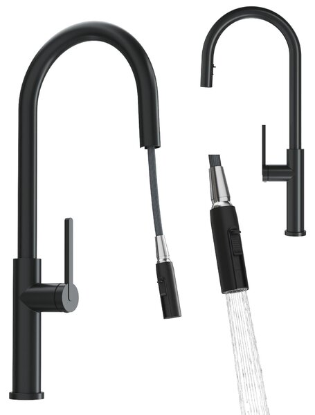 Granitan - Miscelatore cucina - Rubinetto cucina altezza 53 cm - Miscelatore lavello nero - PRATI