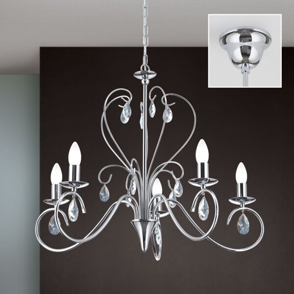 Orion LU 1658/5 - Lampadario di cristallo a sospensione con catena ALESSIA 5xE14/40W/230V cromo lucido