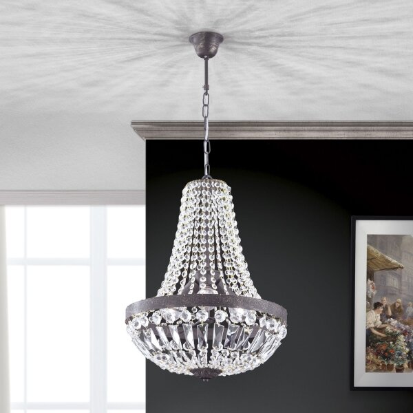 Orion HL 6-1497/3 - Lampadario di cristallo a sospensione con catena ARILA 3xE27/60W/230V marrone/patina