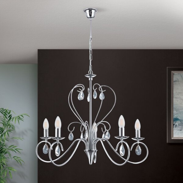 Orion LU 1658/5 - Lampadario di cristallo a sospensione con catena ALESSIA 5xE14/40W/230V cromo lucido