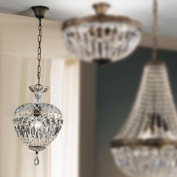 Orion HL 6-1498/1 - Lampadario di cristallo a sospensione con catena ARILA 1xE27/60W/230V marrone/patina