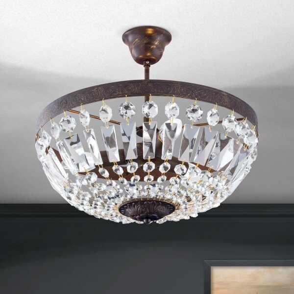 Orion DL 7-487/3-Lampadario di cristallo a sospensione con supporto rigido ARILA 3xE14/40W/230V diametro 40 cm marrone/patina