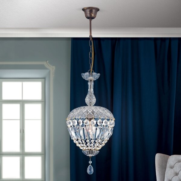 Orion HL 6-1498/1 - Lampadario di cristallo a sospensione con catena ARILA 1xE27/60W/230V marrone/patina