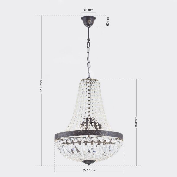 Orion HL 6-1497/3 - Lampadario di cristallo a sospensione con catena ARILA 3xE27/60W/230V marrone/patina