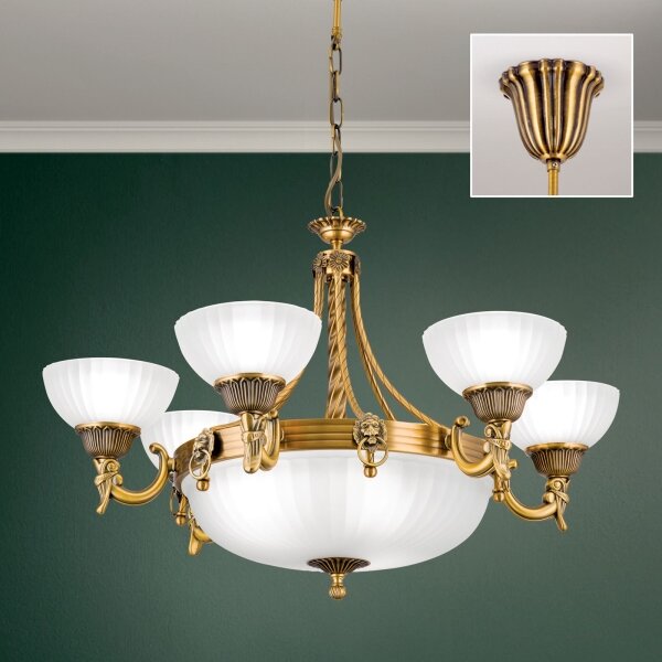 Orion LU 1689/6+3 - Lampadario a sospensione con catena ROCCA 9xE27/60W/230V diametro 75 cm bronzo/bianco