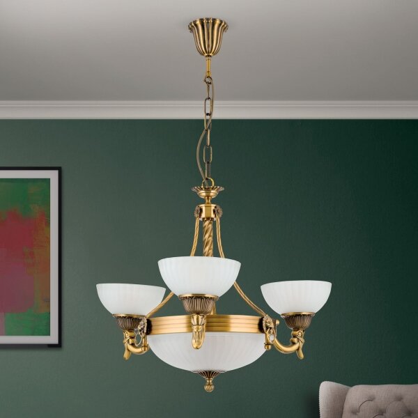 Orion LU 1689/3+3 - Lampadario a sospensione con catena ROCCA 6xE27/60W/230V diametro 64 cm bronzo/bianco