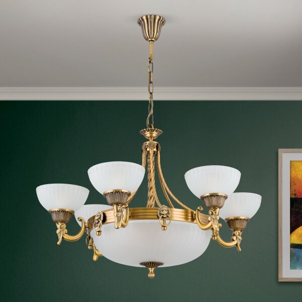 Orion LU 1689/6+3 - Lampadario a sospensione con catena ROCCA 9xE27/60W/230V diametro 75 cm bronzo/bianco