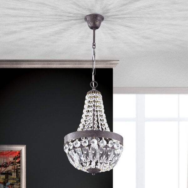 Orion HL 6-1551/1 - Lampadario di cristallo a sospensione con catena ARILA 1xE27/60W/230V marrone/patina