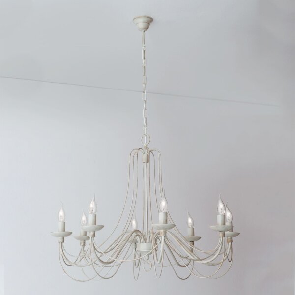 Orion LU 1531/8 - Lampadario a sospensione con catena VELA 8xE14/40W/230V diametro 80 cm bianco/oro/patina
