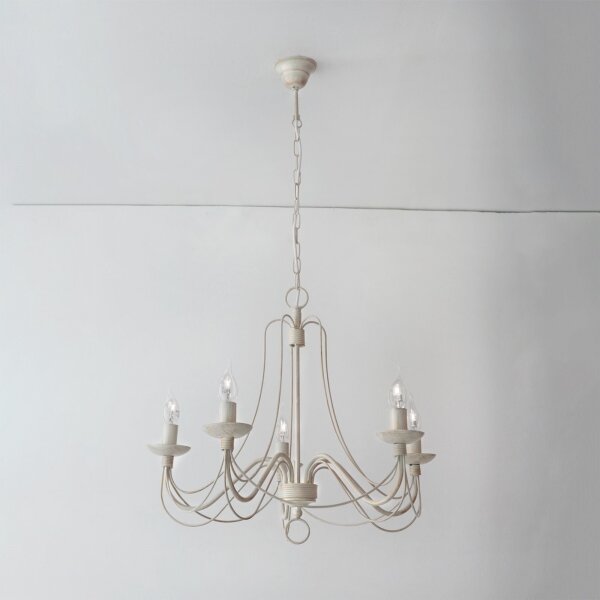 Orion LU 1531/5 - Lampadario a sospensione con catena VELA 5xE14/40W/230V diametro 60 cm bianco/oro/patina