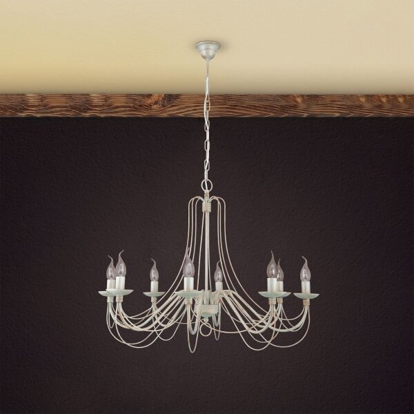 Orion LU 1531/8 - Lampadario a sospensione con catena VELA 8xE14/40W/230V diametro 80 cm bianco/oro/patina