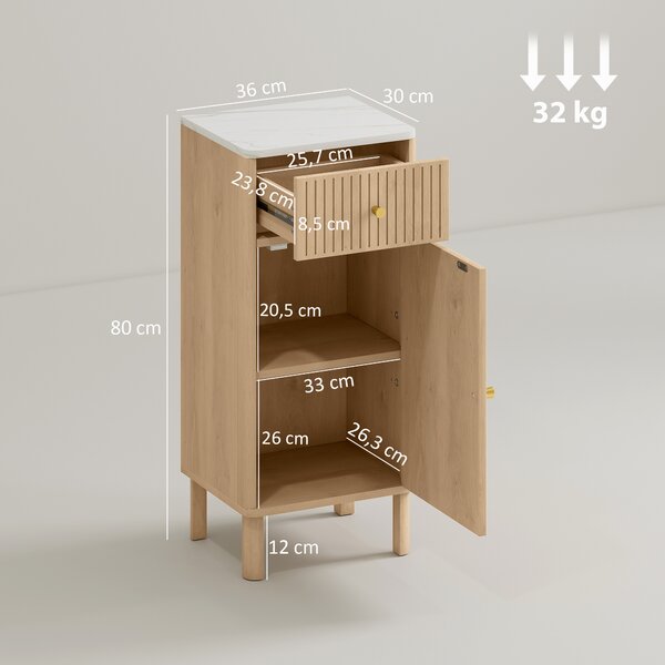 HOMCOM Mobile Bagno Salvaspazio con Cassetto e Anta, per Sala da Pranzo, Salotto, Soggiorno, Cucina, 36x30x80 cm, Rovere | Aosom Italy