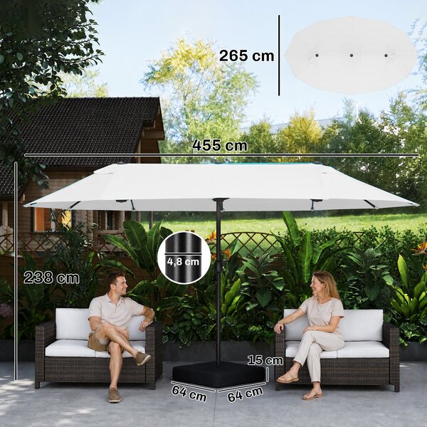 Outsunny Ombrellone Doppio a 12 Stecche con Base a Croce e Manovella, in Acciaio e Poliestere, 455x265x238 cm, Beige | Aosom Italy