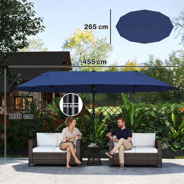 Outsunny Ombrellone da Giardino 460x270x240cm Doppio con Apertura a Manovella, Acciaio e Poliestere Blu | Aosom Italy|Aosom
