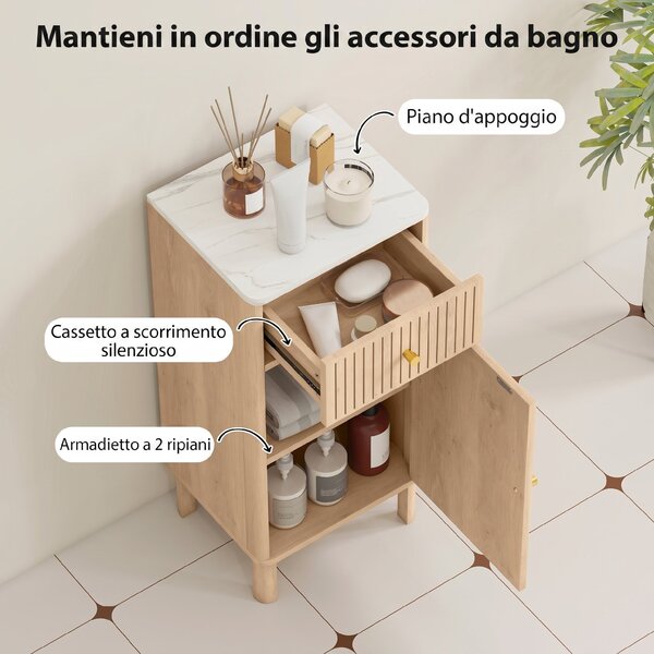 HOMCOM Mobile Bagno Salvaspazio con Cassetto e Anta, per Sala da Pranzo, Salotto, Soggiorno, Cucina, 36x30x80 cm, Rovere | Aosom Italy