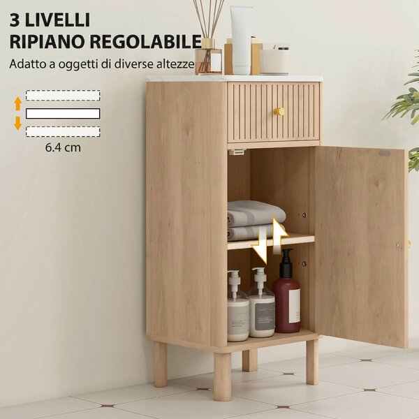 HOMCOM Mobile Bagno Salvaspazio con Cassetto e Anta, per Sala da Pranzo, Salotto, Soggiorno, Cucina, 36x30x80 cm, Rovere | Aosom Italy