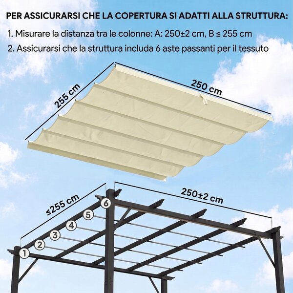 Outsunny Tetto per Gazebo Pergola con 10 Fori di Drenaggio in Poliestere, 250x255 cm, per Pergola 3x3m, Crema | Aosom Italy