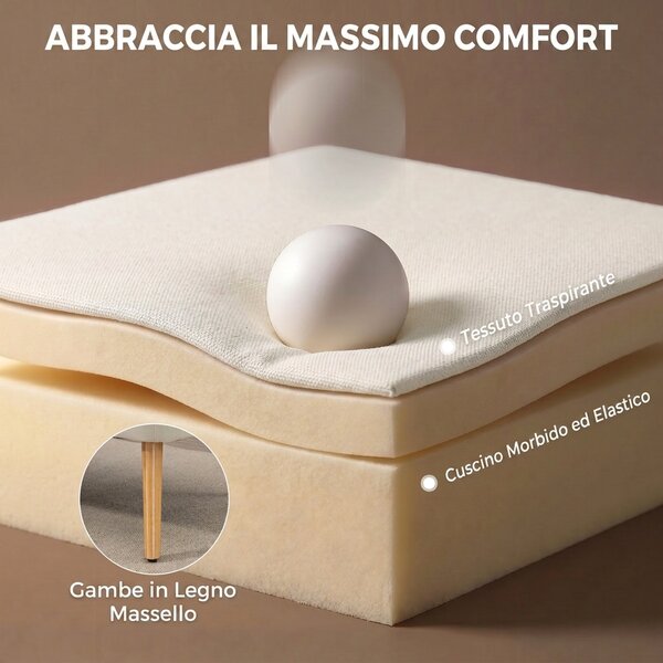 HOMCOM Divano 2 Posti in Tessuto Effetto Lino Senza Braccioli, Imbottito, Salvaspazio con Gambe in Caucciù, 117x56.5x77 cm, Crema | Aosom Italy