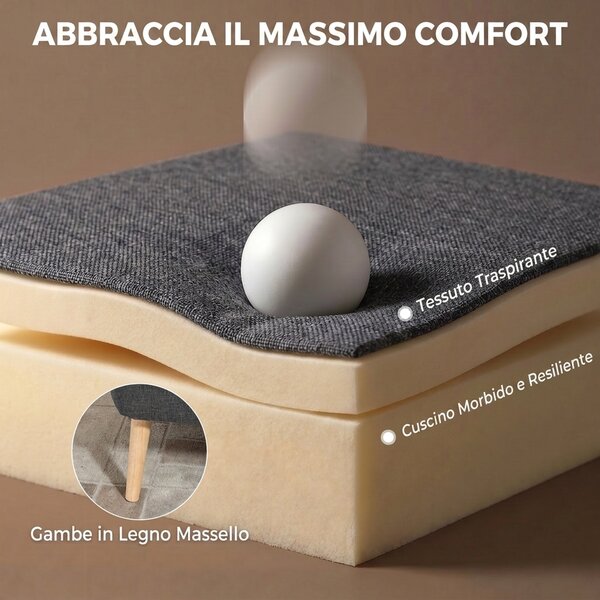 HOMCOM Divano 2 Posti in Tessuto Effetto Lino Senza Braccioli con Gambe in Legno, 117x56.5x77 cm, Grigio Scuro | Aosom Italy