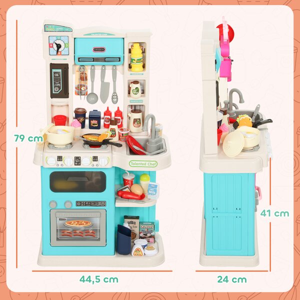 AIYAPLAY Cucina Giocattolo per Bambini 3-6 Anni con 92 Accessori, in PP, PE e ABS, 44.5x24x79 cm, Verde | Aosom Italy