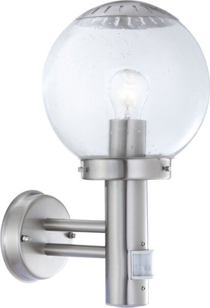 Globo Lighting Lampada da esterno in acciaio inossidabile argento lucido, vetro trasparente, direzione del fascio luminoso: verso l'alto, sensore incluso, IP44, ø: 200 mm, H: 350 mm, AL: 240 mm, esclusa 1 lampadina E27 da 60 W 230 V