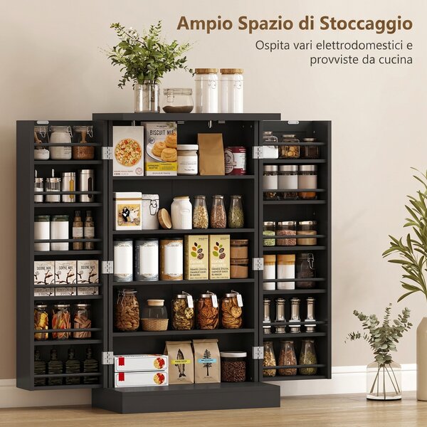HOMCOM Armadio da Cucina con 5 Ripiani Centrali e 2 Ripiani Laterali a 6 Livelli, in MDF, 60x30x104 cm, Nero | Aosom Italy