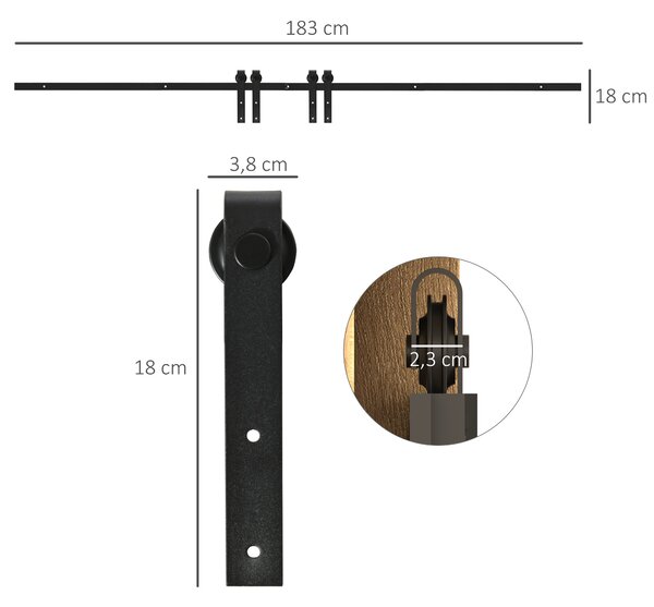 HOMCOM Kit Porta Scorrevole con Binari, Fermi e Guide, Stile Industriale, in Acciaio al Carbonio, 183x0.4x25 cm, Nero | Aosom Italy
