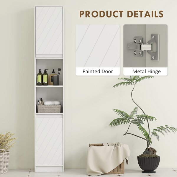 HOMCOM Mobile Colonna Bagno Salvaspazio in Legno con 2 Armadietti e Ripiani, 30x24x170 cm, Bianco | Aosom Italy