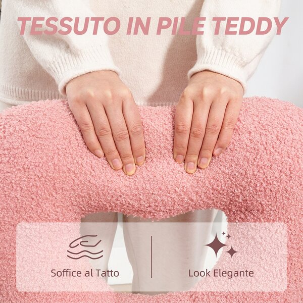 HOMCOM Sedia da ufficio girevole senza braccioli, schienale a cuore e velluto teddy, rosa | Aosom Italy