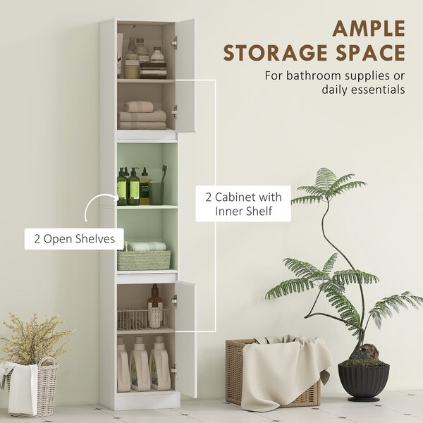 HOMCOM Mobile Colonna Bagno Salvaspazio in Legno con 2 Armadietti e Ripiani, 30x24x170 cm, Bianco | Aosom Italy