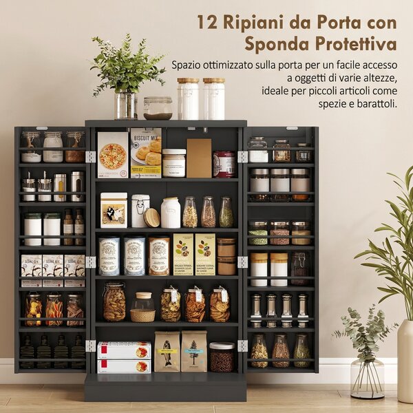 HOMCOM Armadio da Cucina con 5 Ripiani Centrali e 2 Ripiani Laterali a 6 Livelli, in MDF, 60x30x104 cm, Nero | Aosom Italy