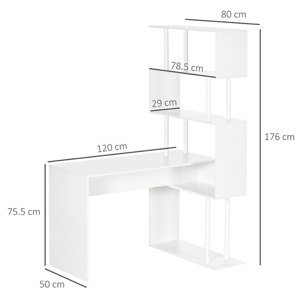 HOMCOM Scrivania Angolare Moderna in Truciolato con Ripiano a 4 Livelli per Ufficio e Studio, 120x80x176 cm, Bianco|Aosom